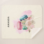 Farbenfrohe Macarons und Blume Wasserfarben Sherpadecke (Vorderseite (Horizontal))