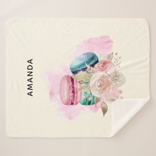 Farbenfrohe Macarons und Blume Wasserfarben Sherpadecke (Vorderseite (Horizontal))