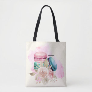 Farbenfrohe Macarons und Blume Wasserfarben Tasche