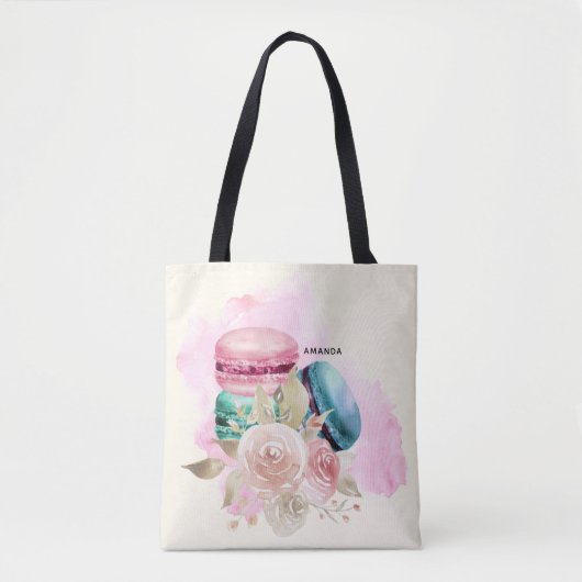Farbenfrohe Macarons und Blume Wasserfarben Tasche (Vorderseite)