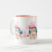 Farbenfrohe Macarons und Blume Wasserfarben Zweifarbige Tasse (Vorderseite Links)