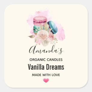 Farbenfrohe Macarons und Blume Wasserfarbenkerne Quadratischer Aufkleber