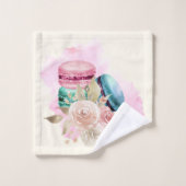 Farbenfrohe Macarons und Blume Wasserfarbmuster Badhandtuch Set (Waschlappen)