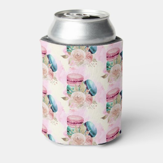 Farbenfrohe Macarons und Blume Wasserfarbmuster Dosenkühler (Kanne Rückseite)