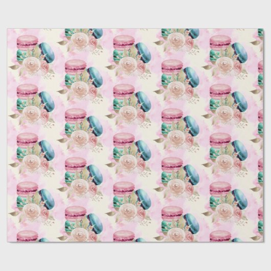 Farbenfrohe Macarons und Blume Wasserfarbmuster Geschenkpapier (Flach)