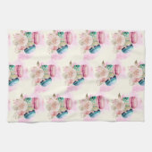 Farbenfrohe Macarons und Blume Wasserfarbmuster Geschirrtuch (Horizontal)
