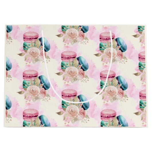 Farbenfrohe Macarons und Blume Wasserfarbmuster Große Geschenktüte (Vorderseite)