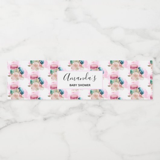 Farbenfrohe Macarons und Blume Wasserfarbmuster Wasserflaschenetikett (Einzelnes Label)