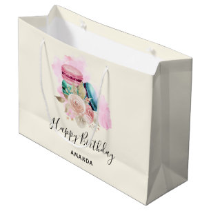 Farbenfrohe Macarons und Blumen Wasserfarbe Geburt Große Geschenktüte