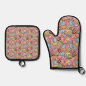 Farbenfrohe Macaroon-Jumble-Muster Ofenhandschuh & Topflappen-Set (Vorderseite)