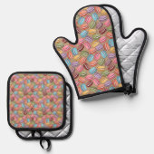 Farbenfrohe Macaroon-Jumble-Muster Ofenhandschuh & Topflappen-Set (Vorderseite/Rückseite)