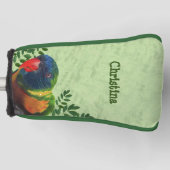 Farbenfrohe Macaw Parrot Green Blätter Golf Headcover (Vorderseite)