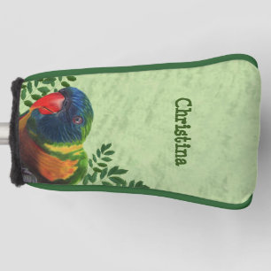 Farbenfrohe Macaw Parrot Green Blätter Golf Headcover