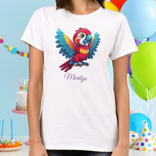 Farbenfrohe Macaw Parrot Niedlich Bird Cartoon Gra T-Shirt