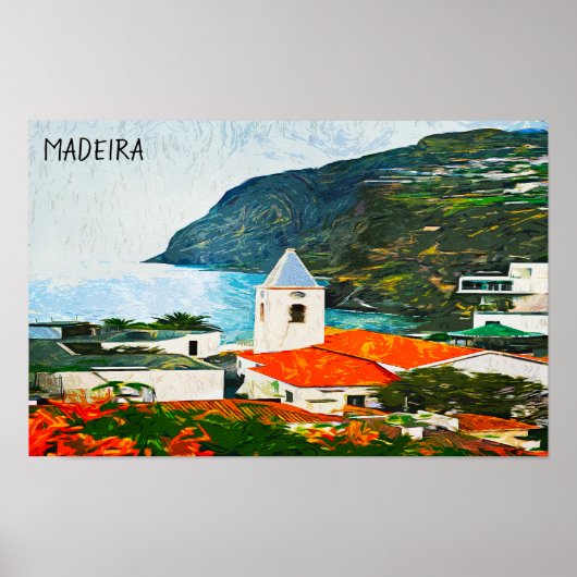 Farbenfrohe Madeira Funchal Ölfarbe Poster (Vorne)