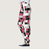 Farbenfrohe Magenta Schwarz Grau Geometrisches Mus Leggings (Links)
