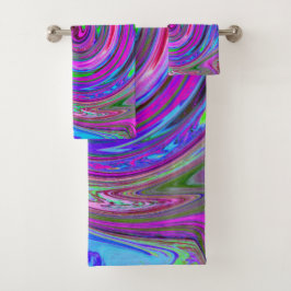 Farbenfrohe Magenta Swirl Retro Abstraktes Design Badhandtuch Set