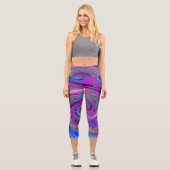 Farbenfrohe Magenta Swirl Retro Abstraktes Design Capri Leggings (Vorderseite)