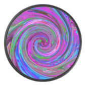 Farbenfrohe Magenta Swirl Retro Abstraktes Design Eishockey Puck (Vorderseite)