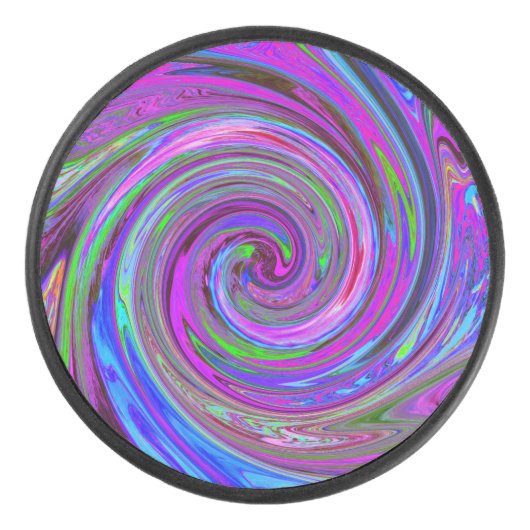 Farbenfrohe Magenta Swirl Retro Abstraktes Design Eishockey Puck (Vorderseite)