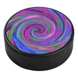 Farbenfrohe Magenta Swirl Retro Abstraktes Design Eishockey Puck