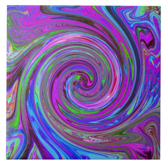 Farbenfrohe Magenta Swirl Retro Abstraktes Design Fliese (Vorderseite)