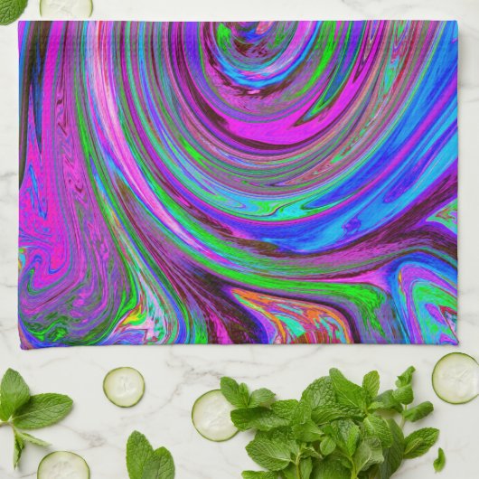 Farbenfrohe Magenta Swirl Retro Abstraktes Design Geschirrtuch (Gefaltet)