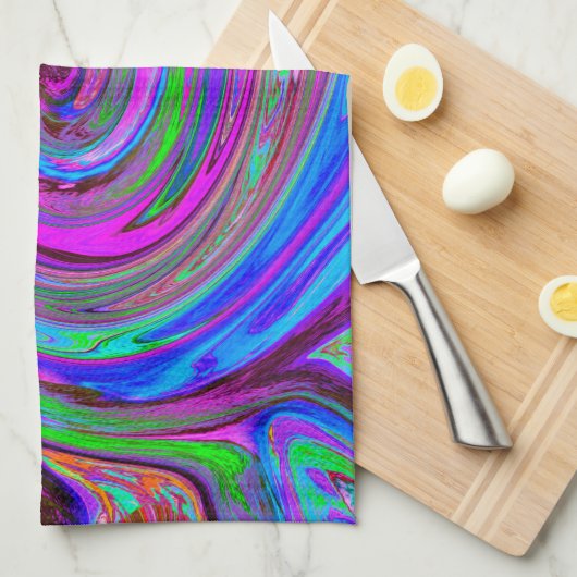 Farbenfrohe Magenta Swirl Retro Abstraktes Design Geschirrtuch (Viertel Falte)