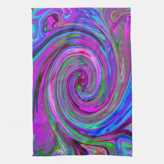 Farbenfrohe Magenta Swirl Retro Abstraktes Design Geschirrtuch (Vertikal)