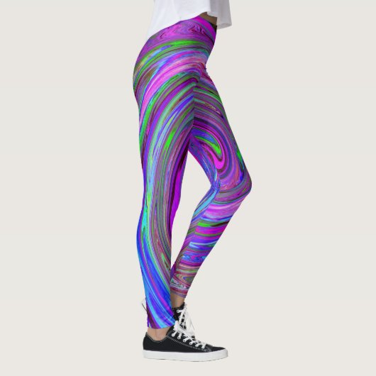 Farbenfrohe Magenta Swirl Retro Abstraktes Design Leggings (Rechts)