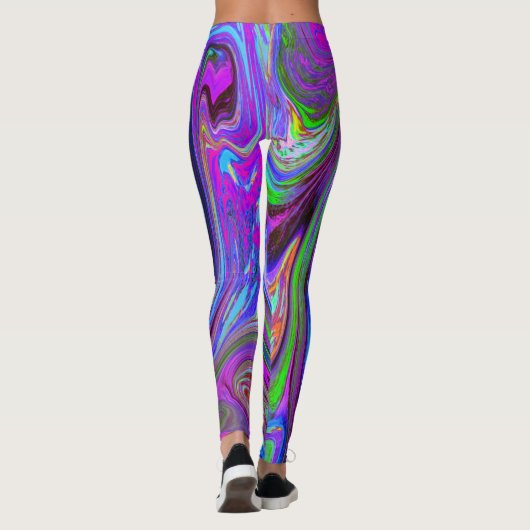 Farbenfrohe Magenta Swirl Retro Abstraktes Design Leggings (Rückseite)