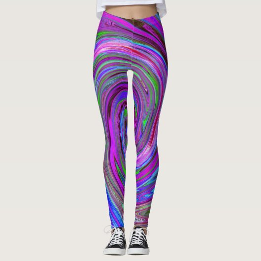 Farbenfrohe Magenta Swirl Retro Abstraktes Design Leggings (Vorderseite)