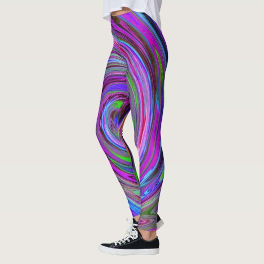 Farbenfrohe Magenta Swirl Retro Abstraktes Design Leggings (Links)