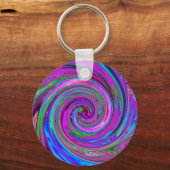 Farbenfrohe Magenta Swirl Retro Abstraktes Design Schlüsselanhänger (Rückseite)