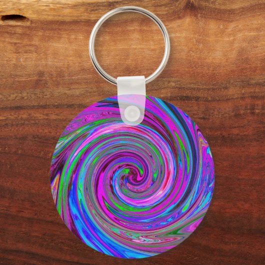 Farbenfrohe Magenta Swirl Retro Abstraktes Design Schlüsselanhänger (Vorderseite)