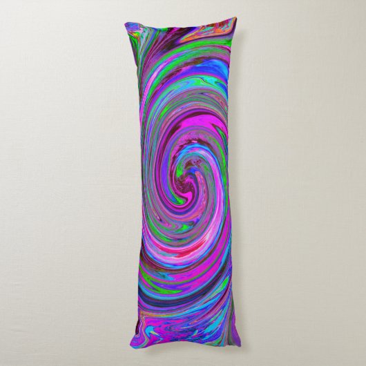 Farbenfrohe Magenta Swirl Retro Abstraktes Design Seitenschläferkissen (Rückseite (Vertikal))