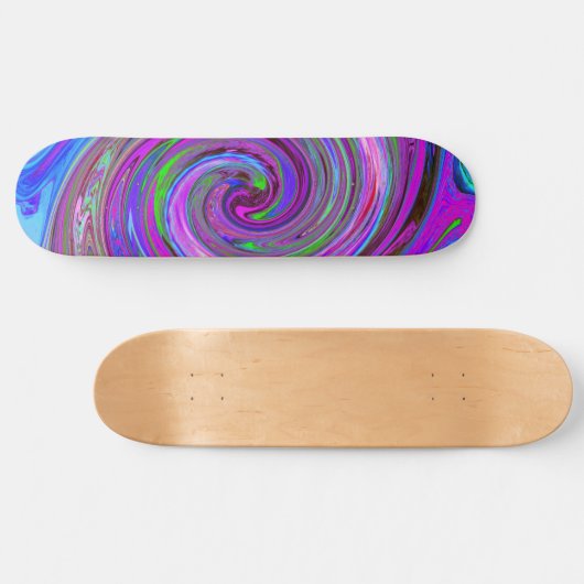 Farbenfrohe Magenta Swirl Retro Abstraktes Design Skateboard (Horizontal)