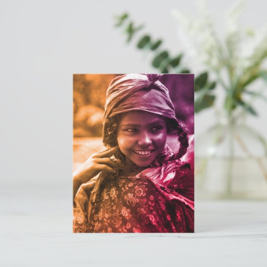 Farbenfrohe Maghreb tunesische Djerba-Frau Postca Postkarte (Stehend Vorderseite)