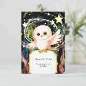Farbenfrohe magische Eule zum Geburtstag Dankeskarte (Stehend Vorderseite)