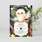 Farbenfrohe magische Eule zum Geburtstag Einladung (Stehend Vorderseite)