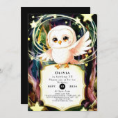 Farbenfrohe magische Eule zum Geburtstag Einladung (Vorne/Hinten)