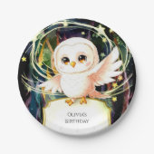 Farbenfrohe magische Eule zum Geburtstag Pappteller (Vorderseite)
