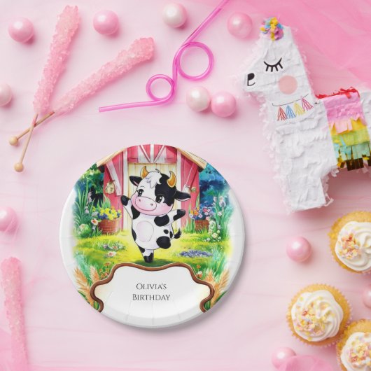 Farbenfrohe magische Kuh Geburtstag Pappteller (Party)