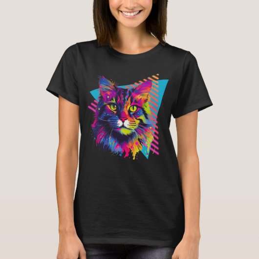 Farbenfrohe Maine Coon Cat 80er T-Shirt (Vorderseite)