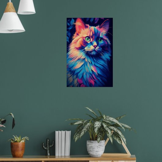 Farbenfrohe Maine Coon Cat Art Poster (Wohnzimmer 1)