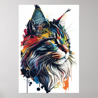 Farbenfrohe Maine Coon Cat Poster