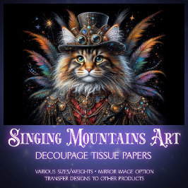 Farbenfrohe Maine Coon Vintag Steampunk Decoupage Seidenpapier