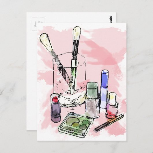 Farbenfrohe Makeup-Illustration Postkarte (Vorne/Hinten)