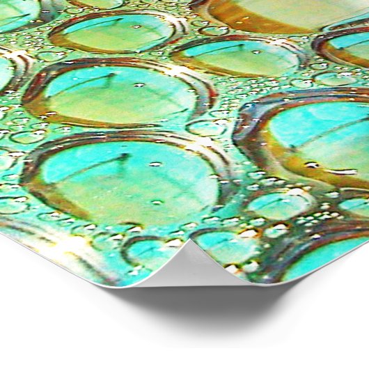 Farbenfrohe Makro-Wassertropfen auf Foto aus Glas Poster (Ecke)