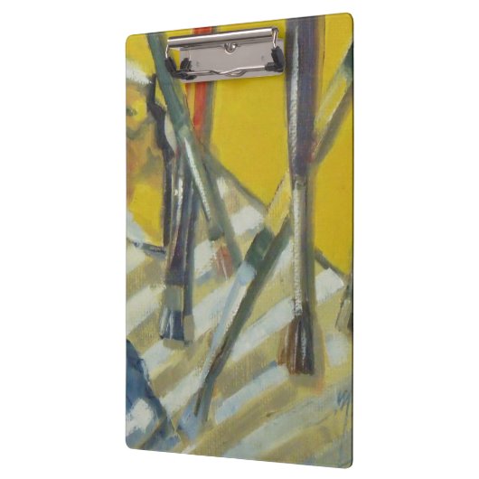 Farbenfrohe Malerei des Künstlers Klemmbrett (Links)